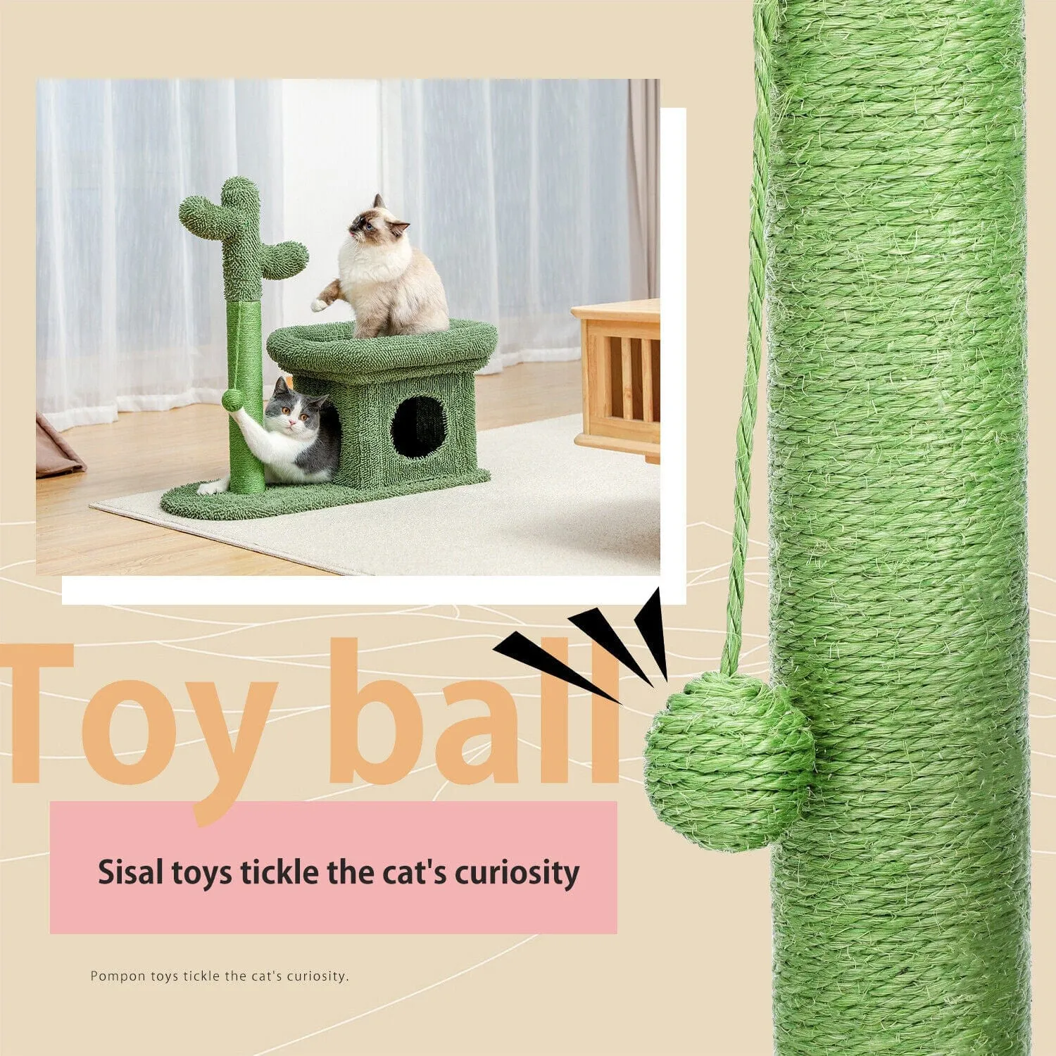 2 in 1 Condo & Cactus Cat Scratching Post / Tree / Pole