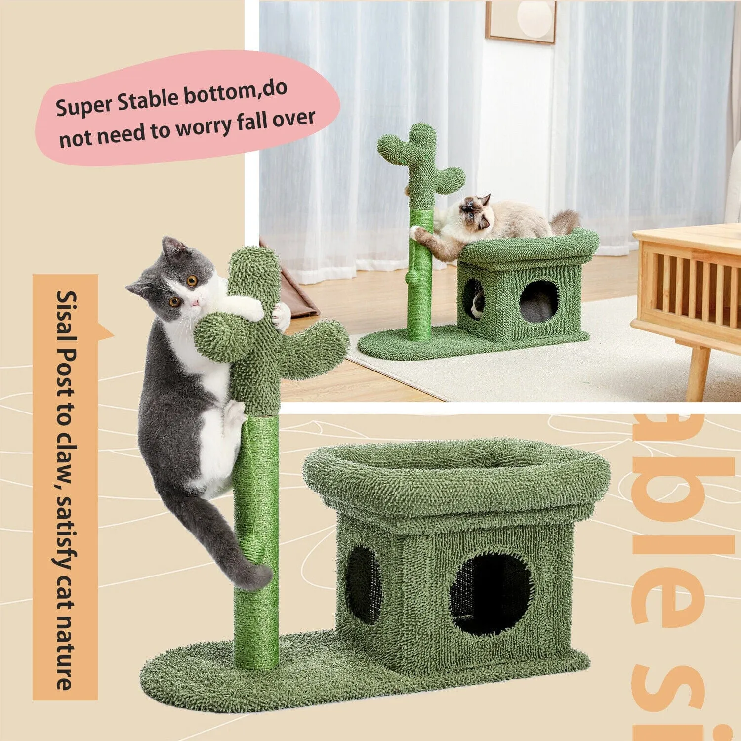 2 in 1 Condo & Cactus Cat Scratching Post / Tree / Pole