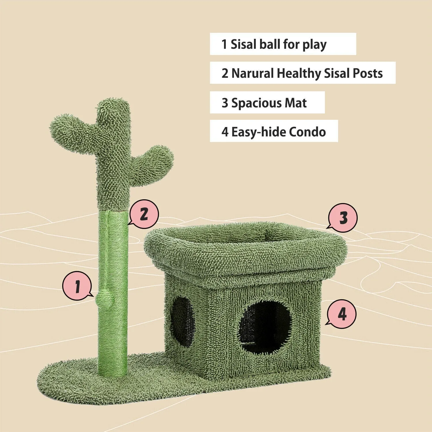 2 in 1 Condo & Cactus Cat Scratching Post / Tree / Pole