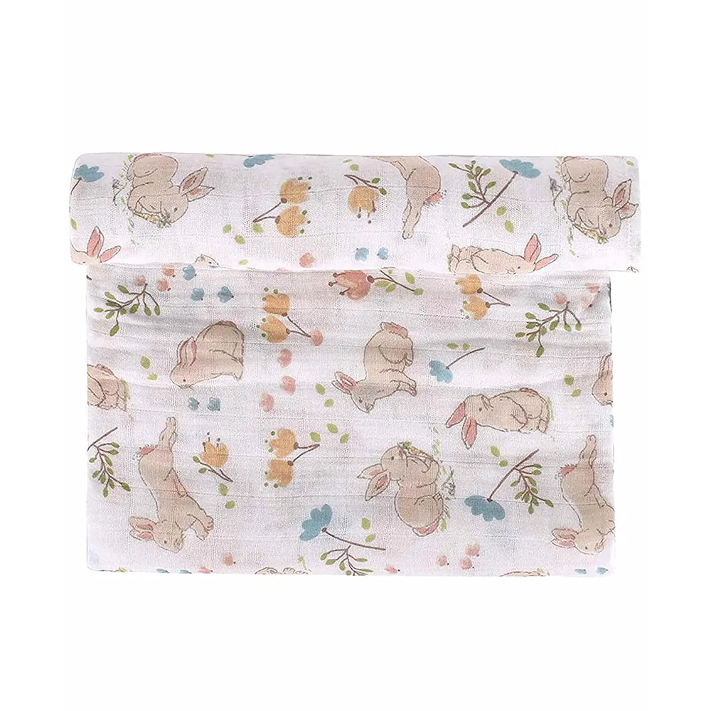 Abracadabra Cotton Muslin Swaddle For Newborns Pack of 3 (Bunny Garden) - Peach