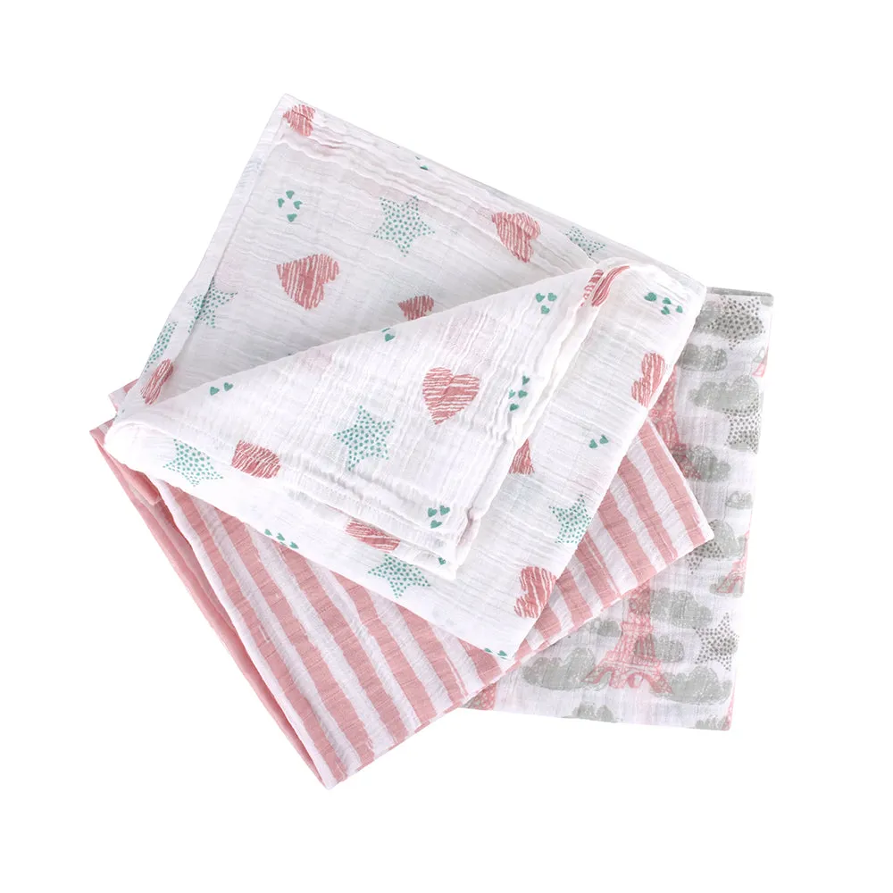 Abracadabra Cotton Muslin Swaddle for Newborns Pack of 3 (Eiffel Tower) - Pink