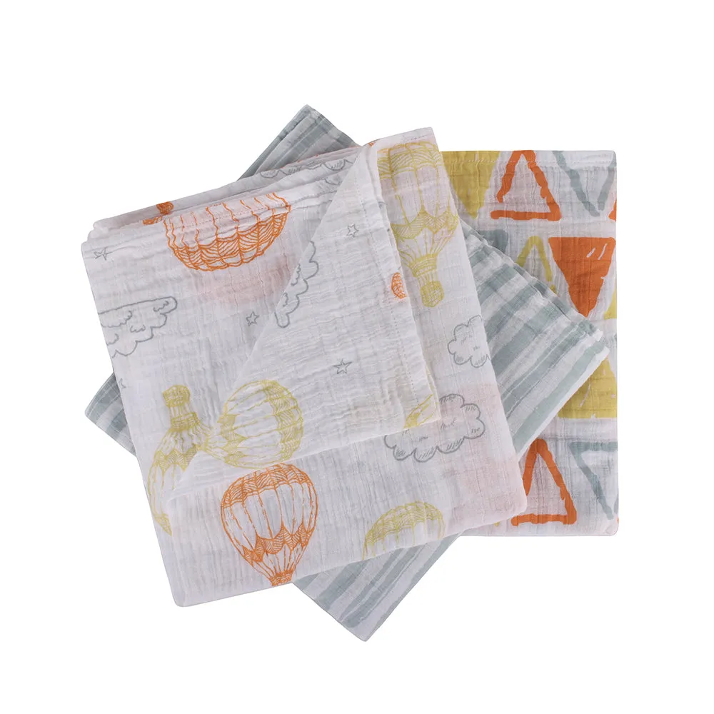 Abracadabra Cotton Muslin Swaddle For Newborns Pack of 3 (Hot Air Balloon) - Multicolor