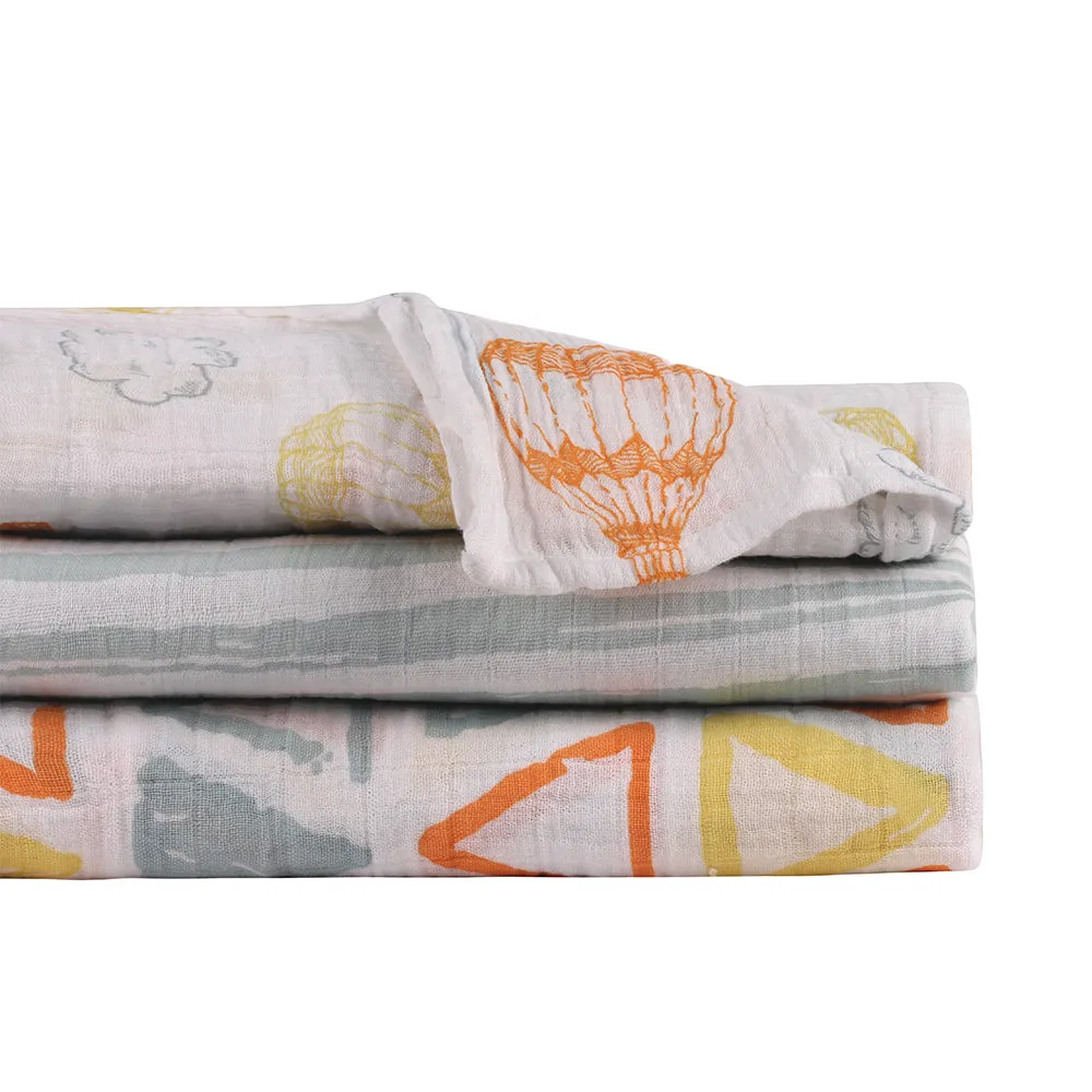 Abracadabra Cotton Muslin Swaddle For Newborns Pack of 3 (Hot Air Balloon) - Multicolor