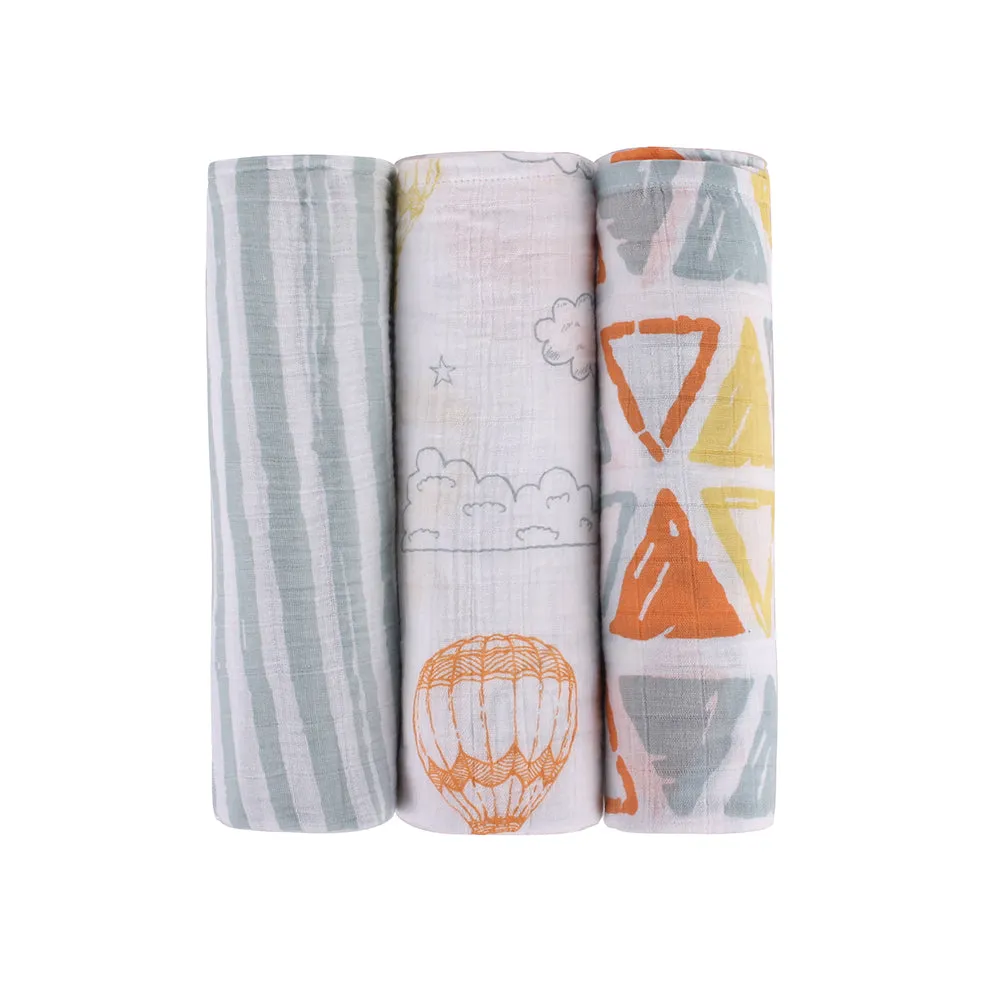 Abracadabra Cotton Muslin Swaddle For Newborns Pack of 3 (Hot Air Balloon) - Multicolor