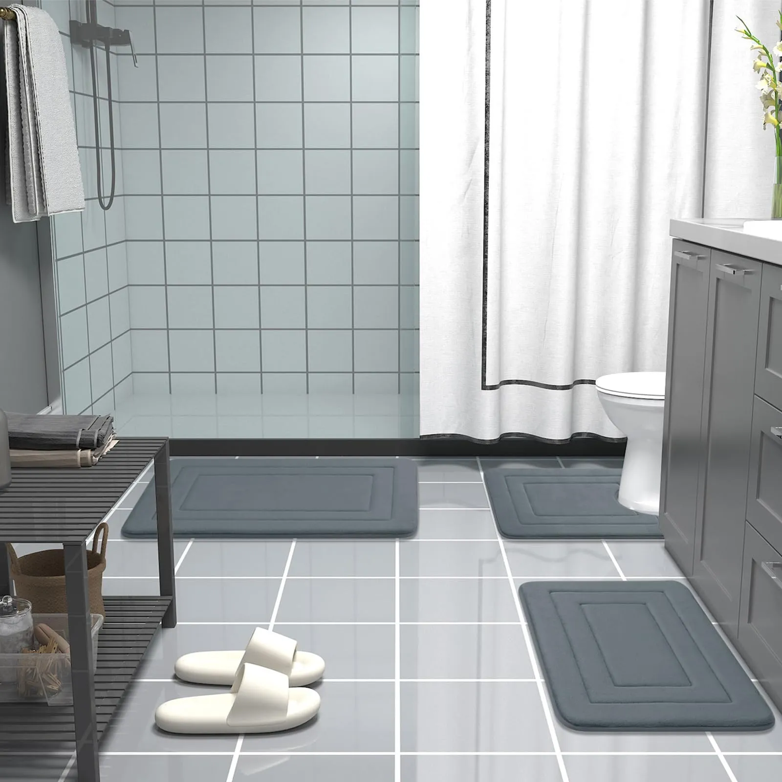 Arotive Memory Foam Bathroom Rug Mat 30x20, Ultra Soft and Absorbent Bath Mat, Machine Wash Dry, Comfortable Bath Rug Carpet for Bathroom Floor, Tub and Shower, Dark Grey