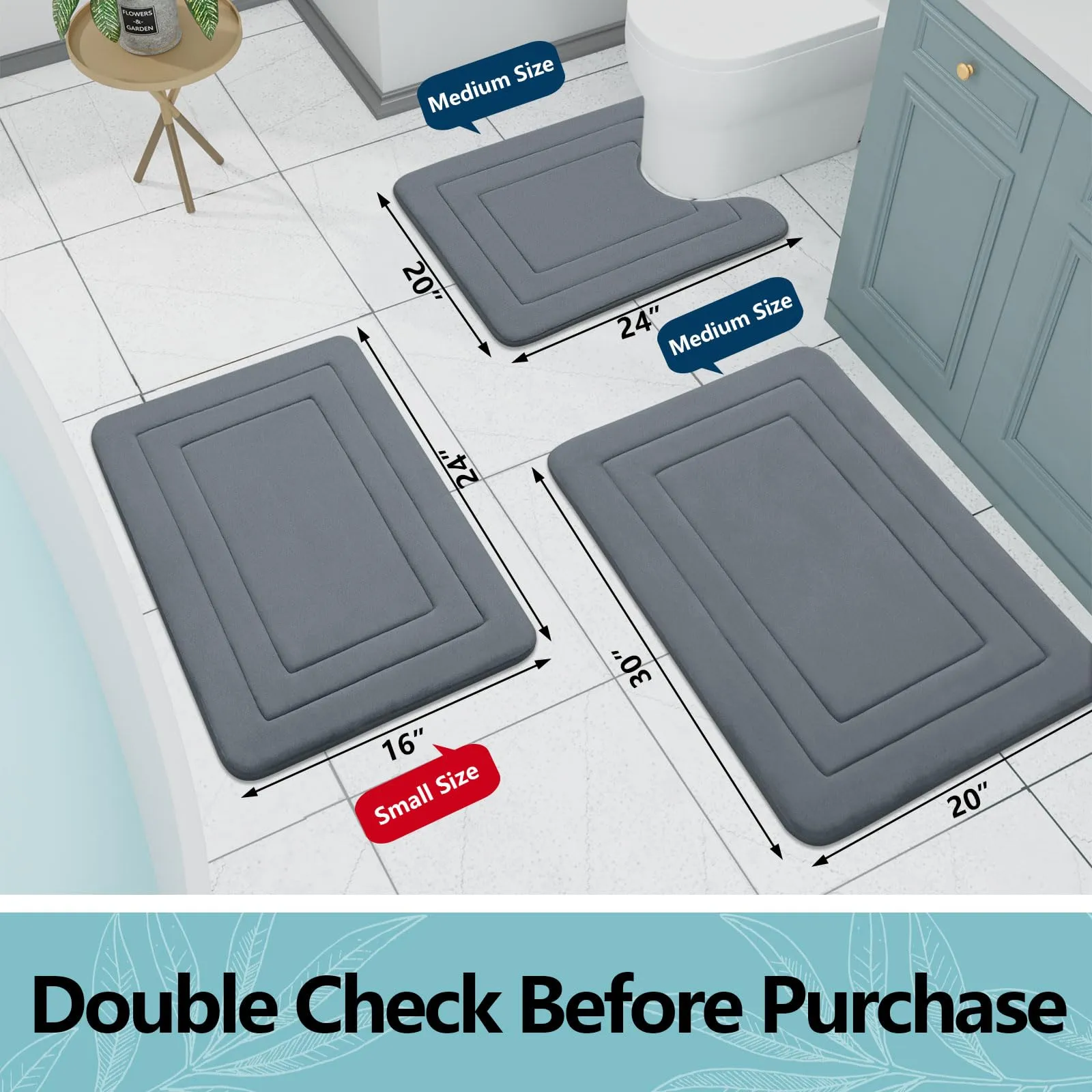 Arotive Memory Foam Bathroom Rug Mat 30x20, Ultra Soft and Absorbent Bath Mat, Machine Wash Dry, Comfortable Bath Rug Carpet for Bathroom Floor, Tub and Shower, Dark Grey