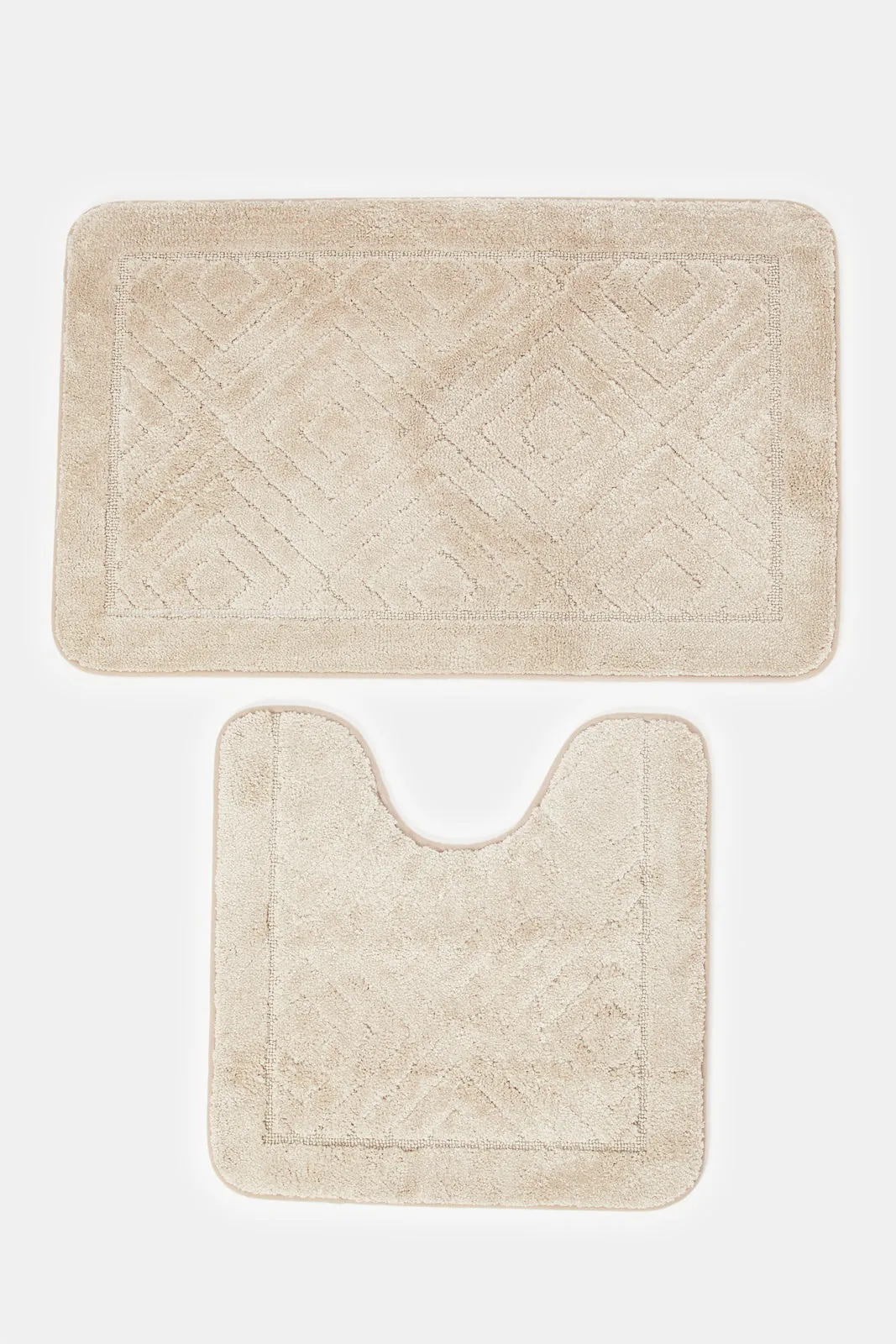 Beige Diamond Memory Foam Bath Mat Set (2 Piece)