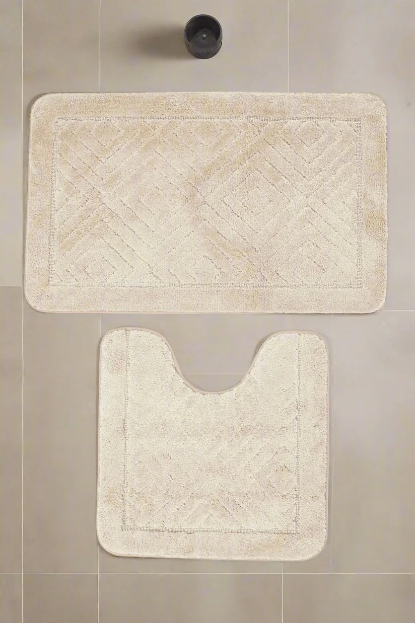 Beige Diamond Memory Foam Bath Mat Set (2 Piece)
