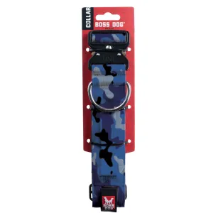 Boss Dog Tactical Collar 1.5" Wide 15"-18" Medium Camo Blue