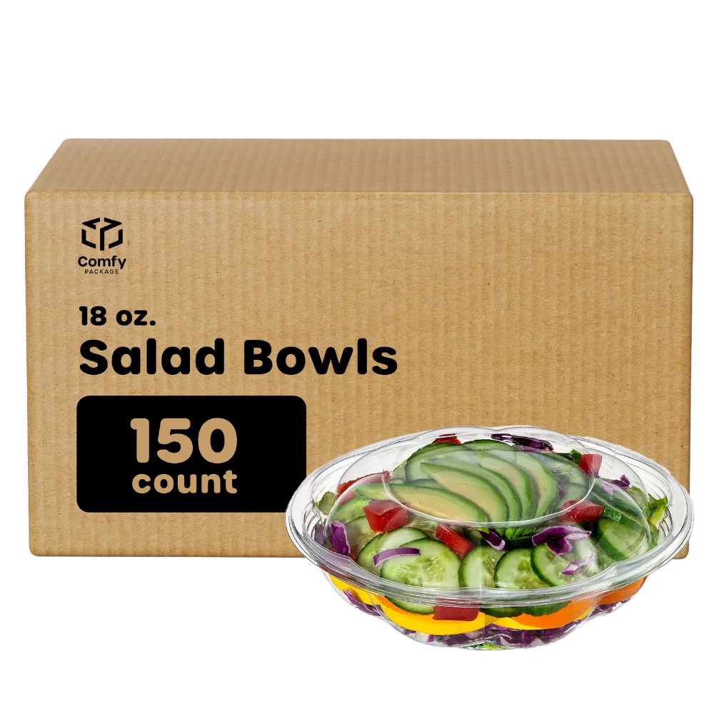[Case of 150] 18 oz. Plastic Salad Bowls To Go With Airtight Lids