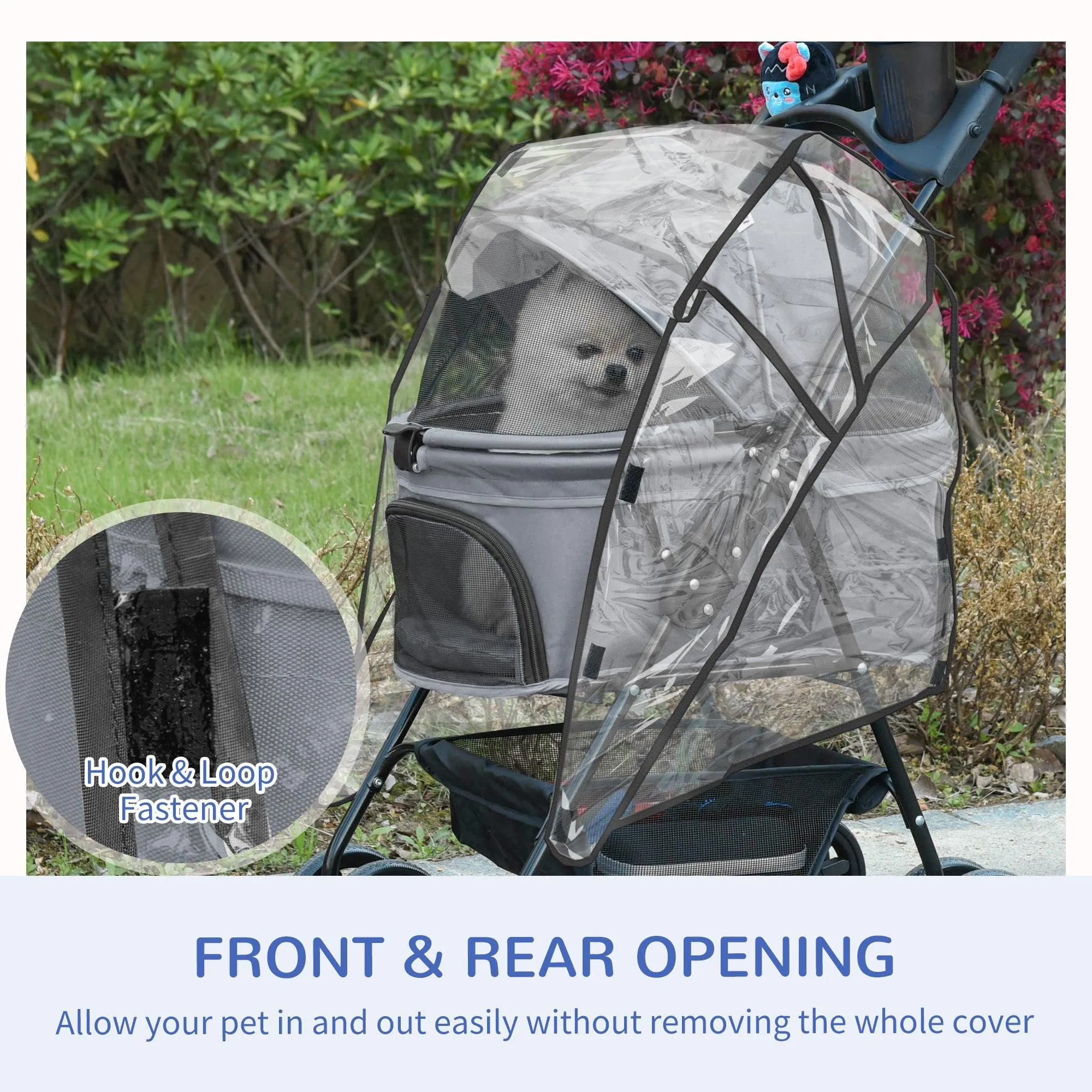 Cat Stroller with Rain Cover and EVA Wheels - Grey