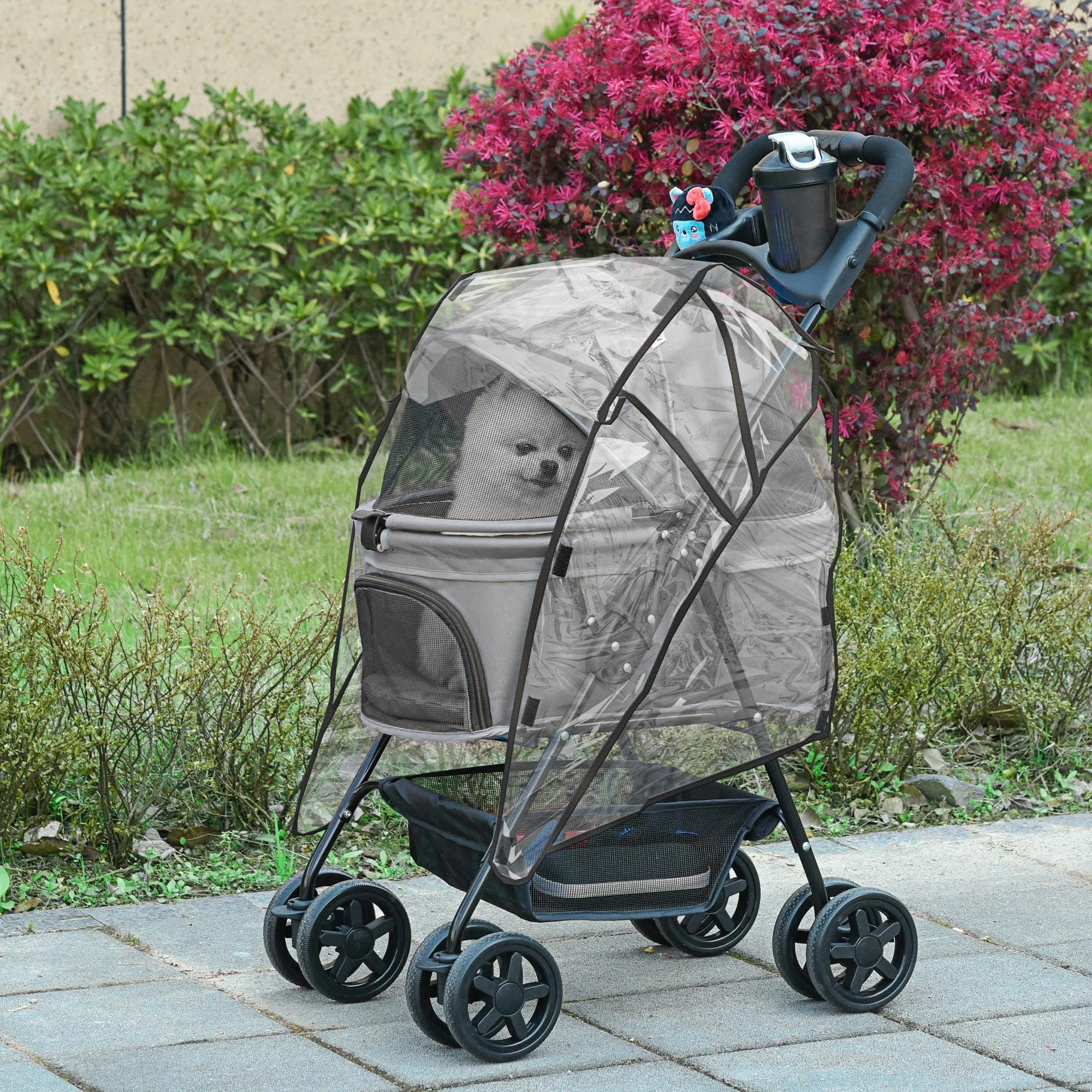 Cat Stroller with Rain Cover and EVA Wheels - Grey