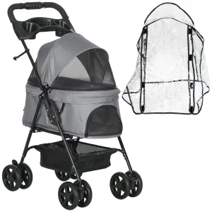 Cat Stroller with Rain Cover and EVA Wheels - Grey