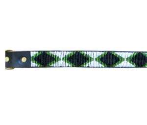 Designer Beaded Leather Dog Collar Nyoka Green Diamonds