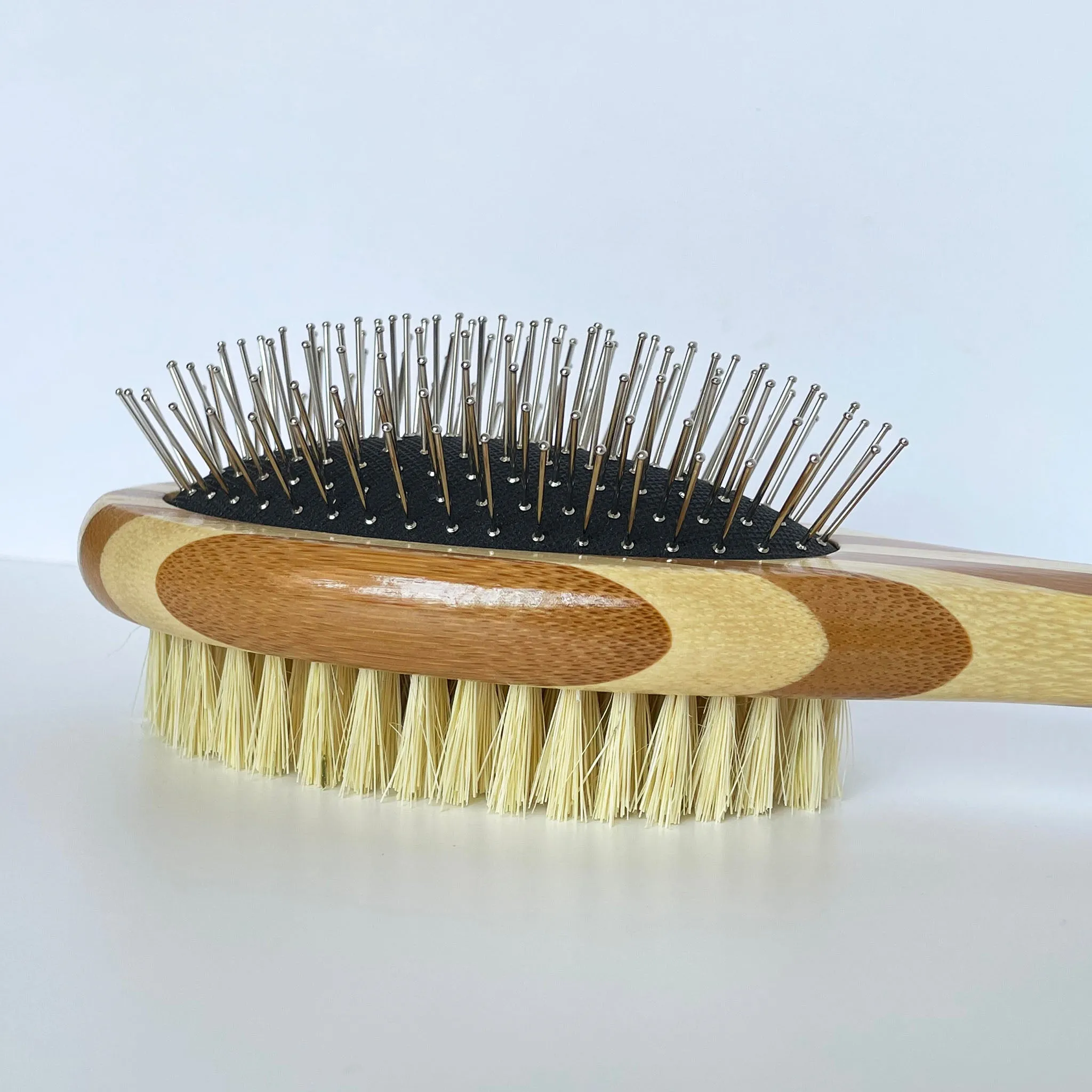 Dog Brush - Two-Sided (Sisal Bristles/Wire Brush), Bamboo Handle