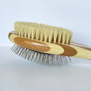 Dog Brush - Two-Sided (Sisal Bristles/Wire Brush), Bamboo Handle