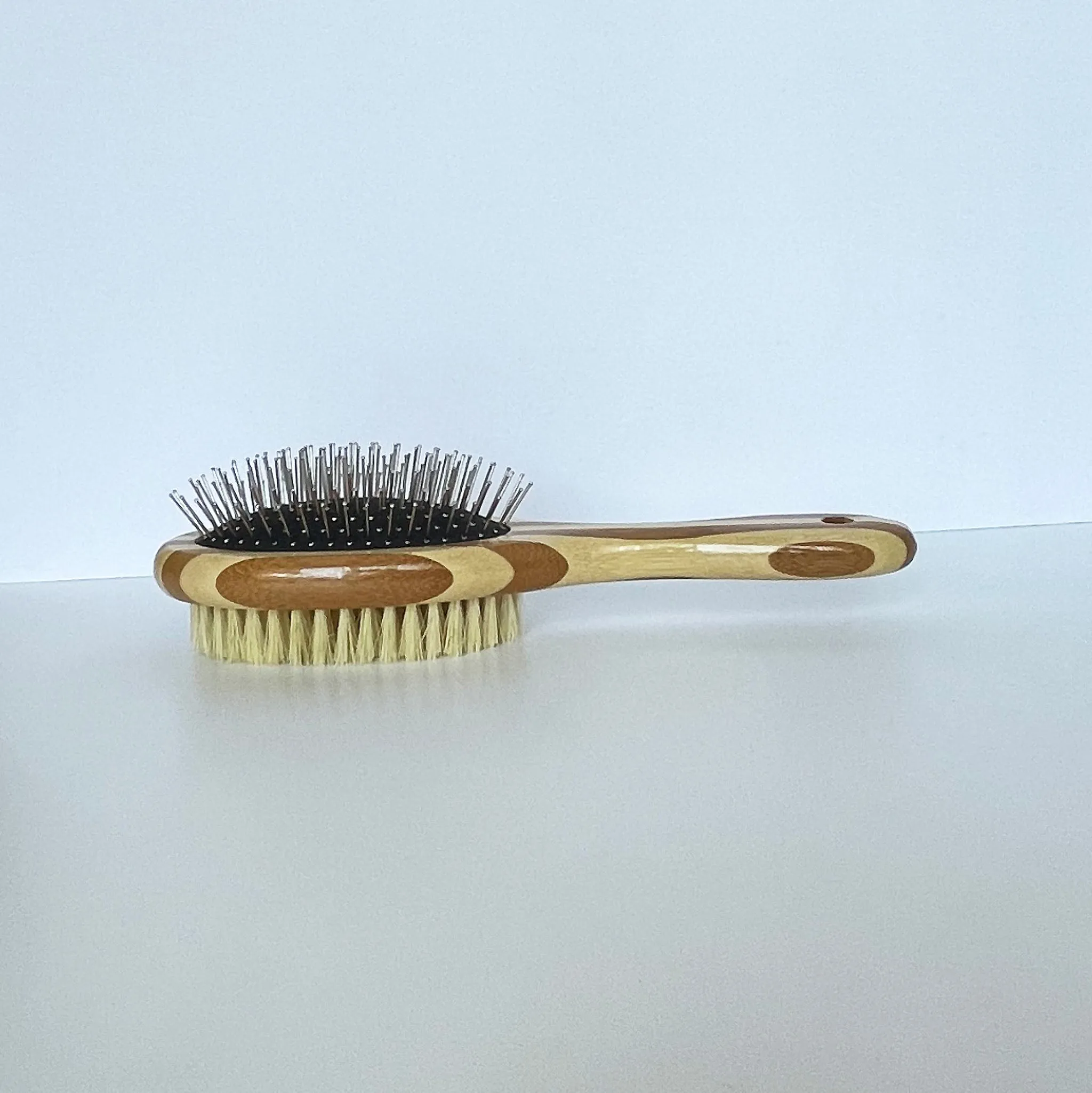 Dog Brush - Two-Sided (Sisal Bristles/Wire Brush), Bamboo Handle