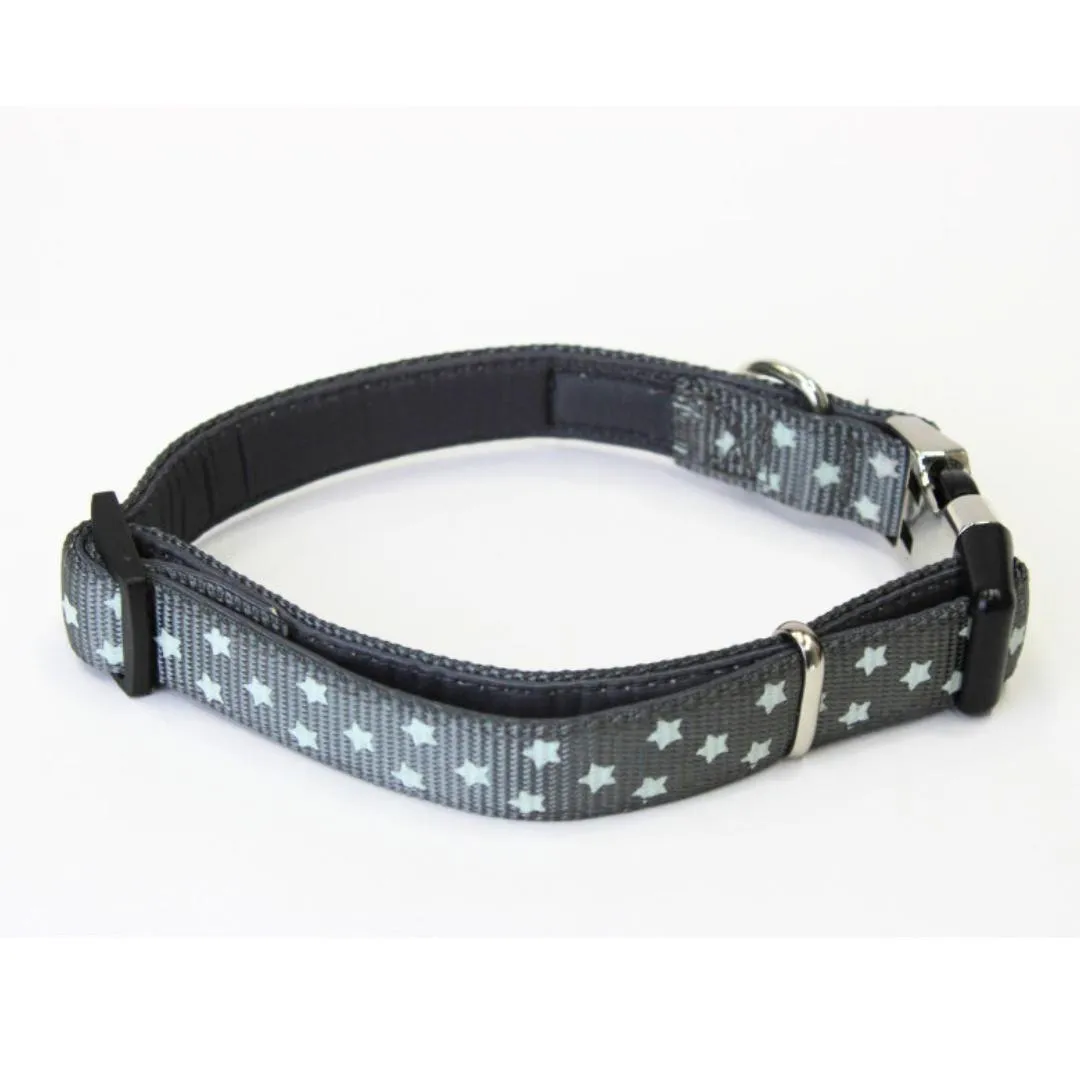 Doodlebone Padded Dog Collar - Grey Stars Glow In The Dark