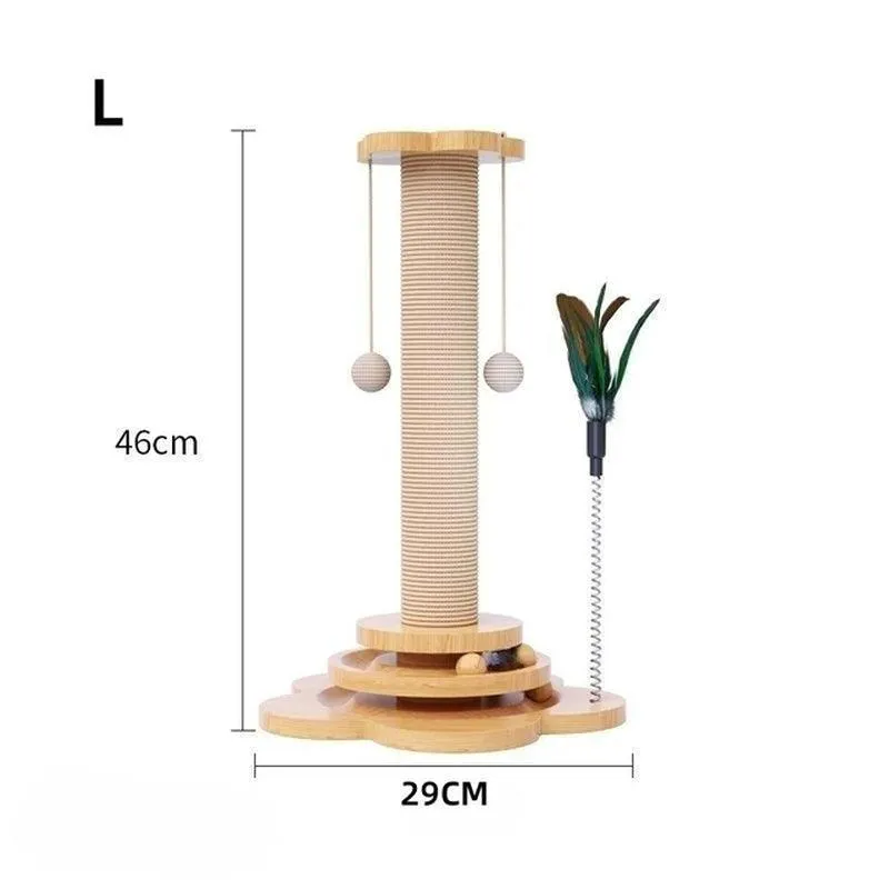 Durable Solid Wood Cat Turntable Toy – Sisal Scratching Board & Funny Stick Balls