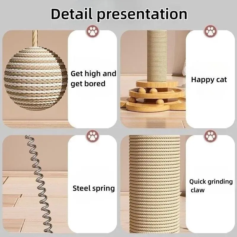 Durable Solid Wood Cat Turntable Toy – Sisal Scratching Board & Funny Stick Balls