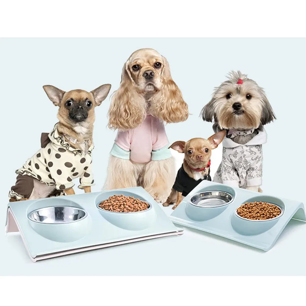 Eco-Friendly Stainless Steel Dual Pet Bowls for Small to Medium Dogs and Cats