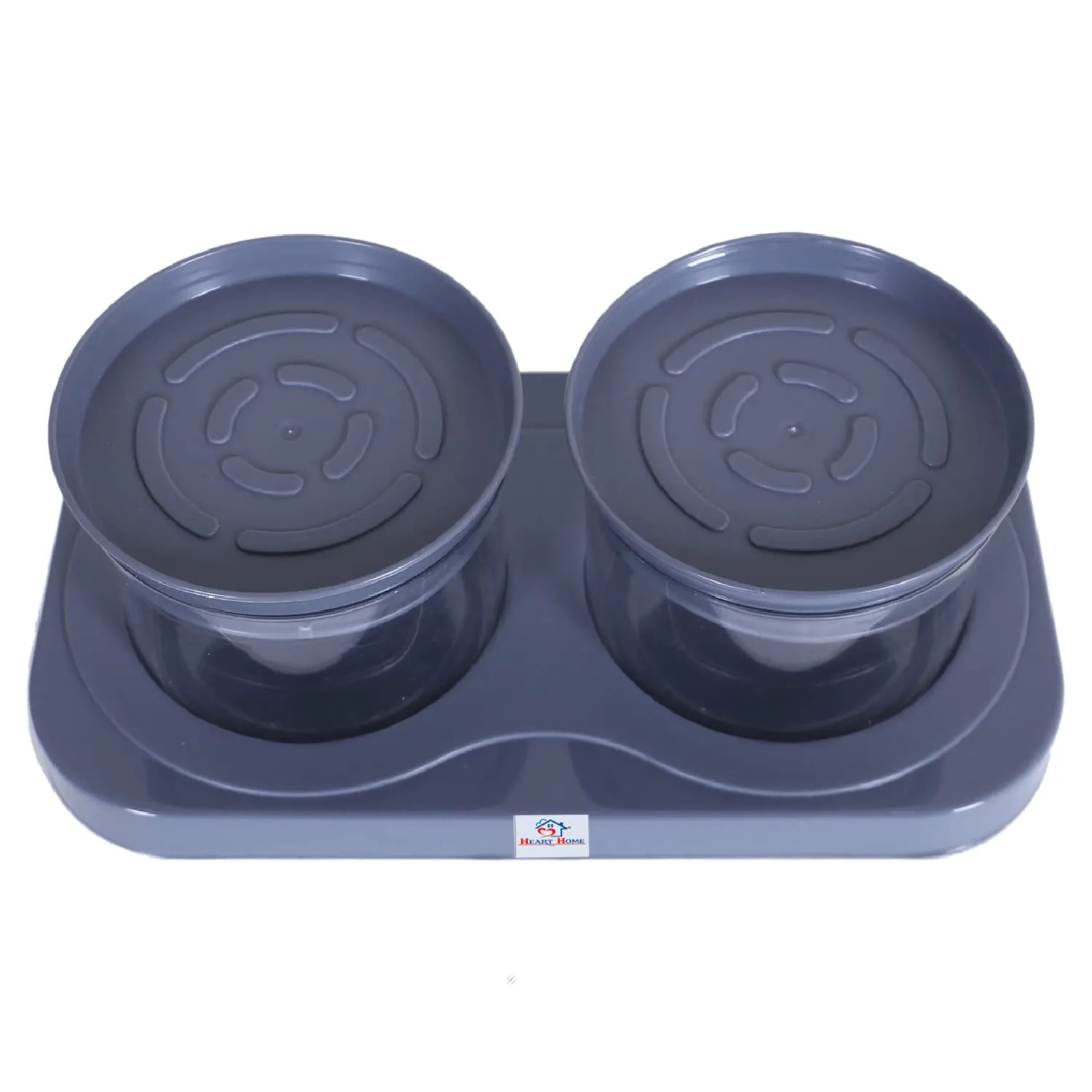 Heart Home 2 Containers & Tray Set|Unbreakable Plastic Snackers,Cookies,Nuts Serving Tray|Airtight Containers with Lid,350 ml (Gray)