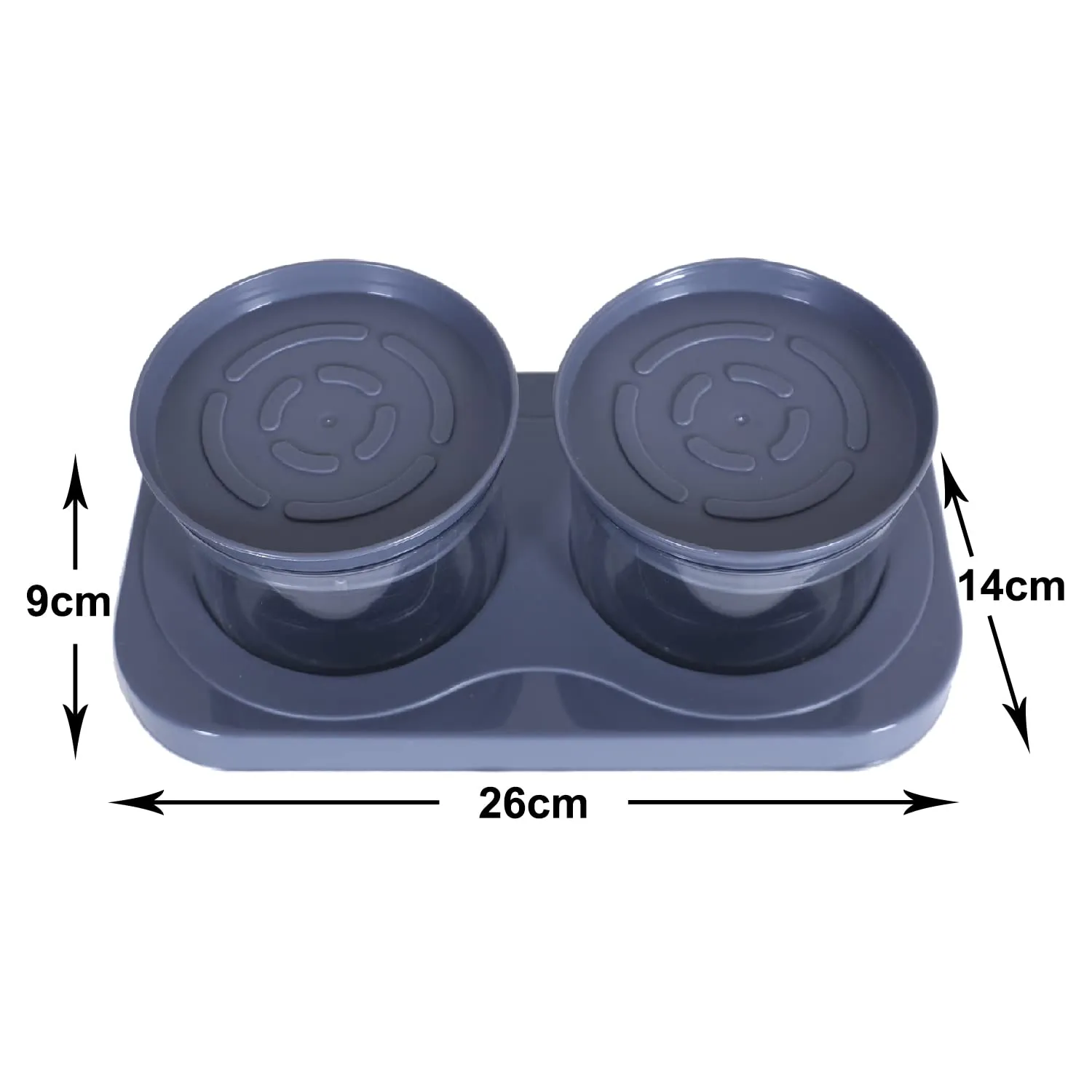 Heart Home 2 Containers & Tray Set|Unbreakable Plastic Snackers,Cookies,Nuts Serving Tray|Airtight Containers with Lid,350 ml (Gray)