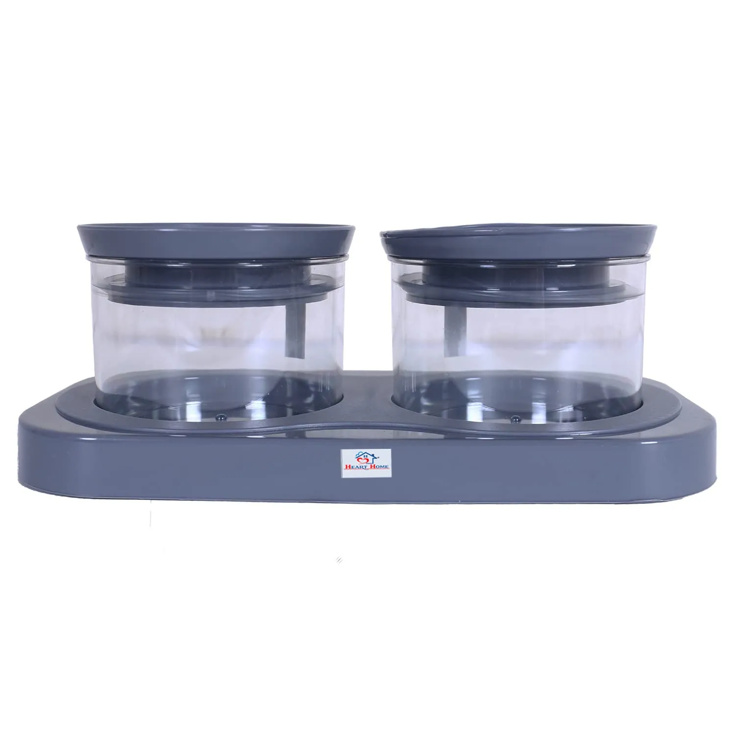 Heart Home 2 Containers & Tray Set|Unbreakable Plastic Snackers,Cookies,Nuts Serving Tray|Airtight Containers with Lid,350 ml (Gray)