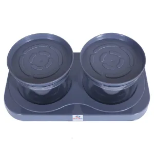 Heart Home 2 Containers & Tray Set|Unbreakable Plastic Snackers,Cookies,Nuts Serving Tray|Airtight Containers with Lid,350 ml (Gray)