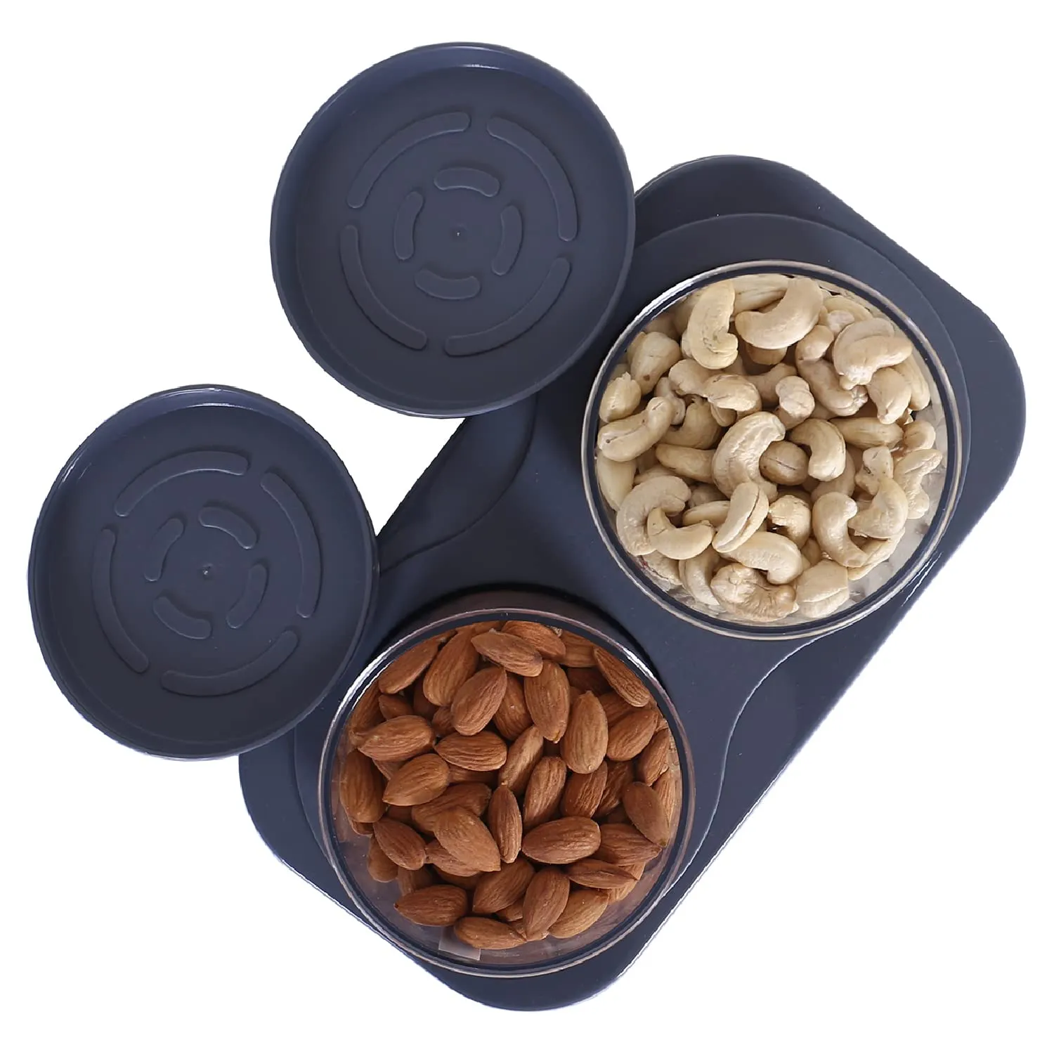 Heart Home 2 Containers & Tray Set|Unbreakable Plastic Snackers,Cookies,Nuts Serving Tray|Airtight Containers with Lid,350 ml (Gray)
