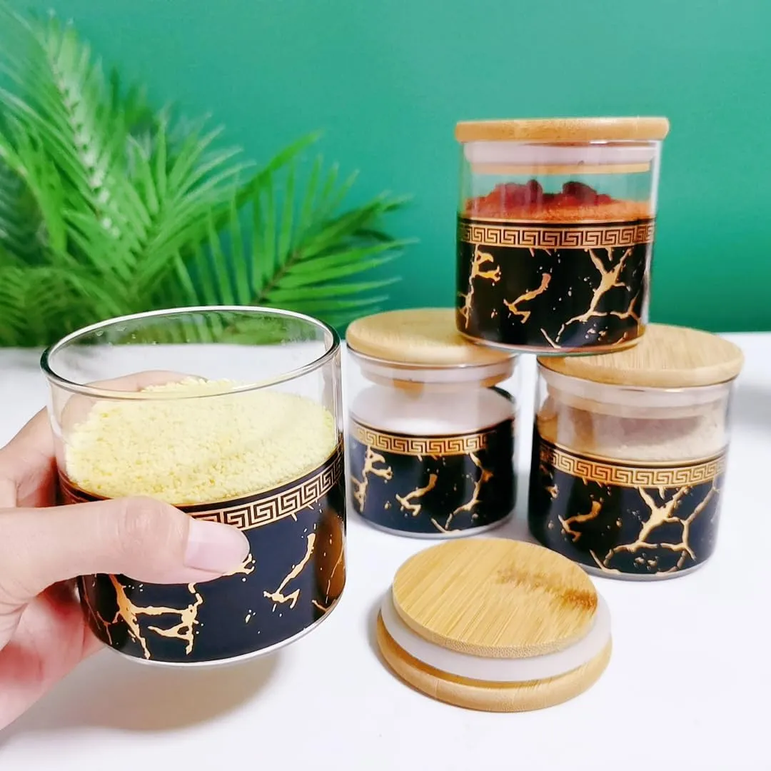 Mush Borosilicate Glass Containers with Bamboo Lid and Stand | Kitchen Organizer Items and Storage | Multipurpose Airtight Containers | 7 Pieces Kitchen Containers Set (4 X 350ml, 3 X 850ml)