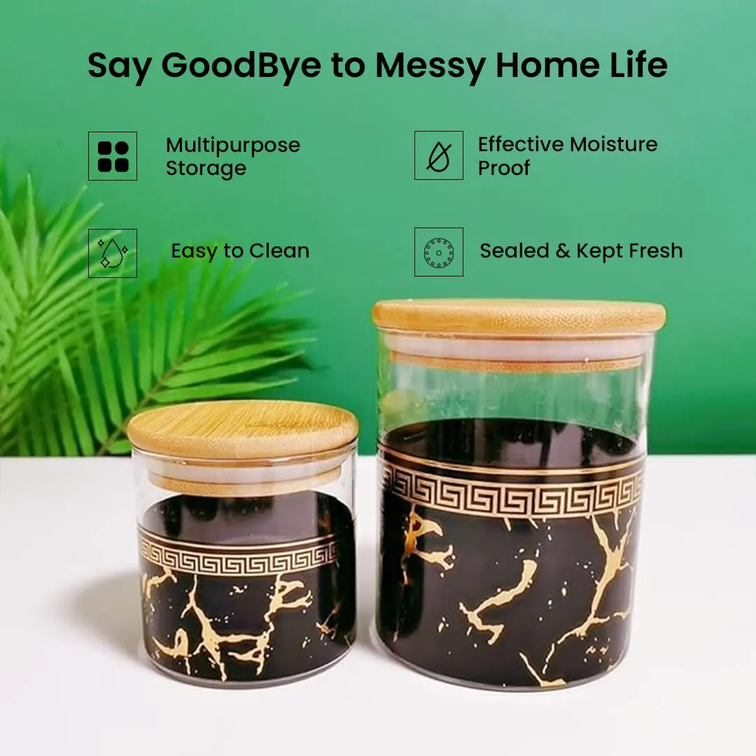 Mush Borosilicate Glass Containers with Bamboo Lid and Stand | Kitchen Organizer Items and Storage | Multipurpose Airtight Containers | 7 Pieces Kitchen Containers Set (4 X 350ml, 3 X 850ml)