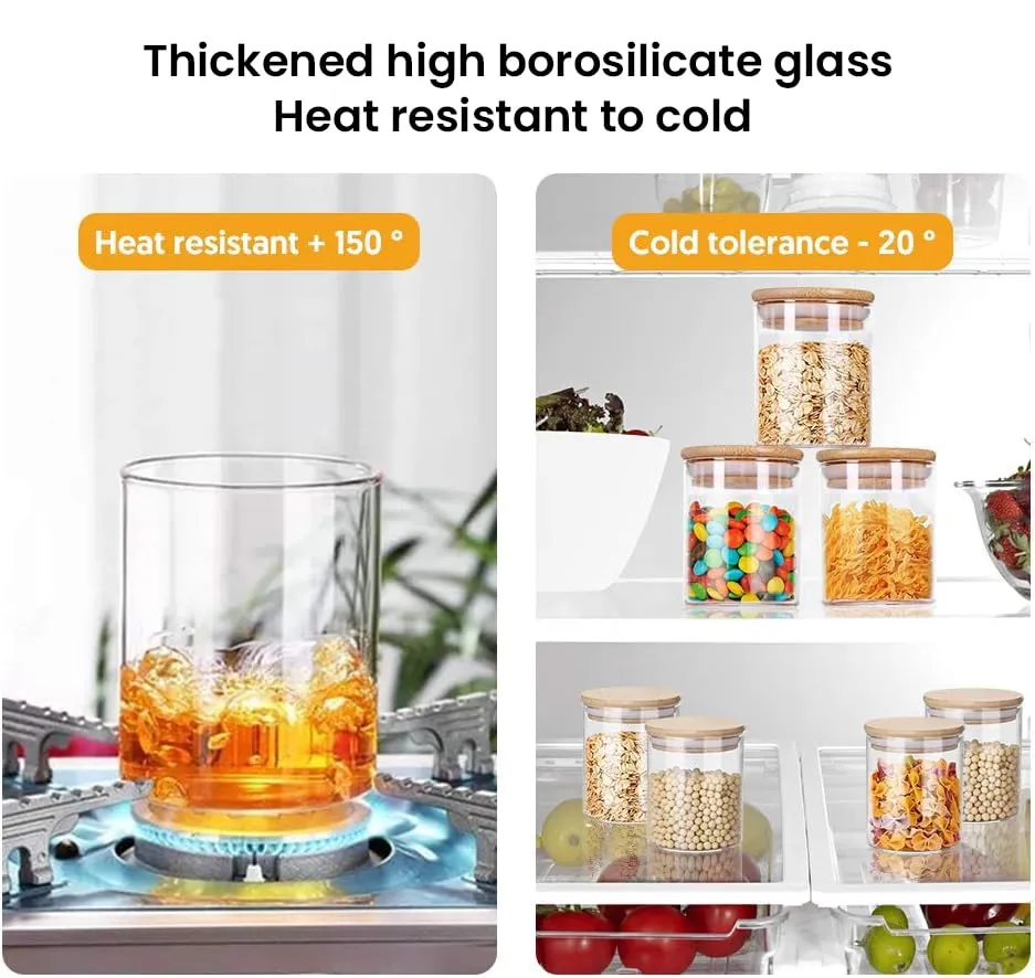 Mush Borosilicate Glass Containers with Bamboo Lid and Stand | Kitchen Organizer Items and Storage | Multipurpose Airtight Containers | 7 Pieces Kitchen Containers Set (4 X 350ml, 3 X 850ml)