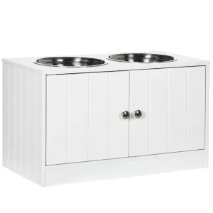 PawHut Raised Dog Bowls for Large Dogs Feeding Station w/ Stand, Storage - White