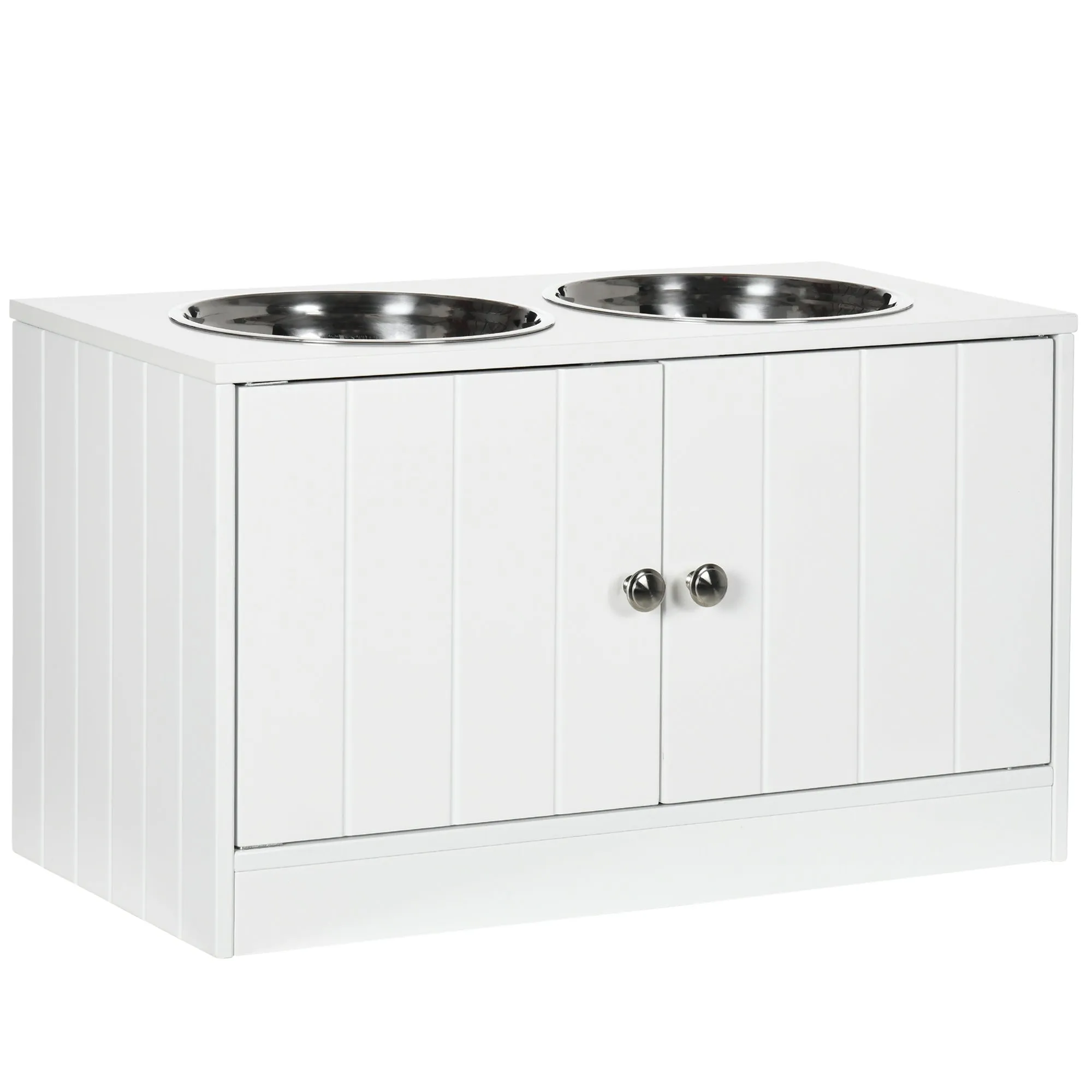 PawHut Raised Dog Bowls for Large Dogs Feeding Station w/ Stand, Storage - White