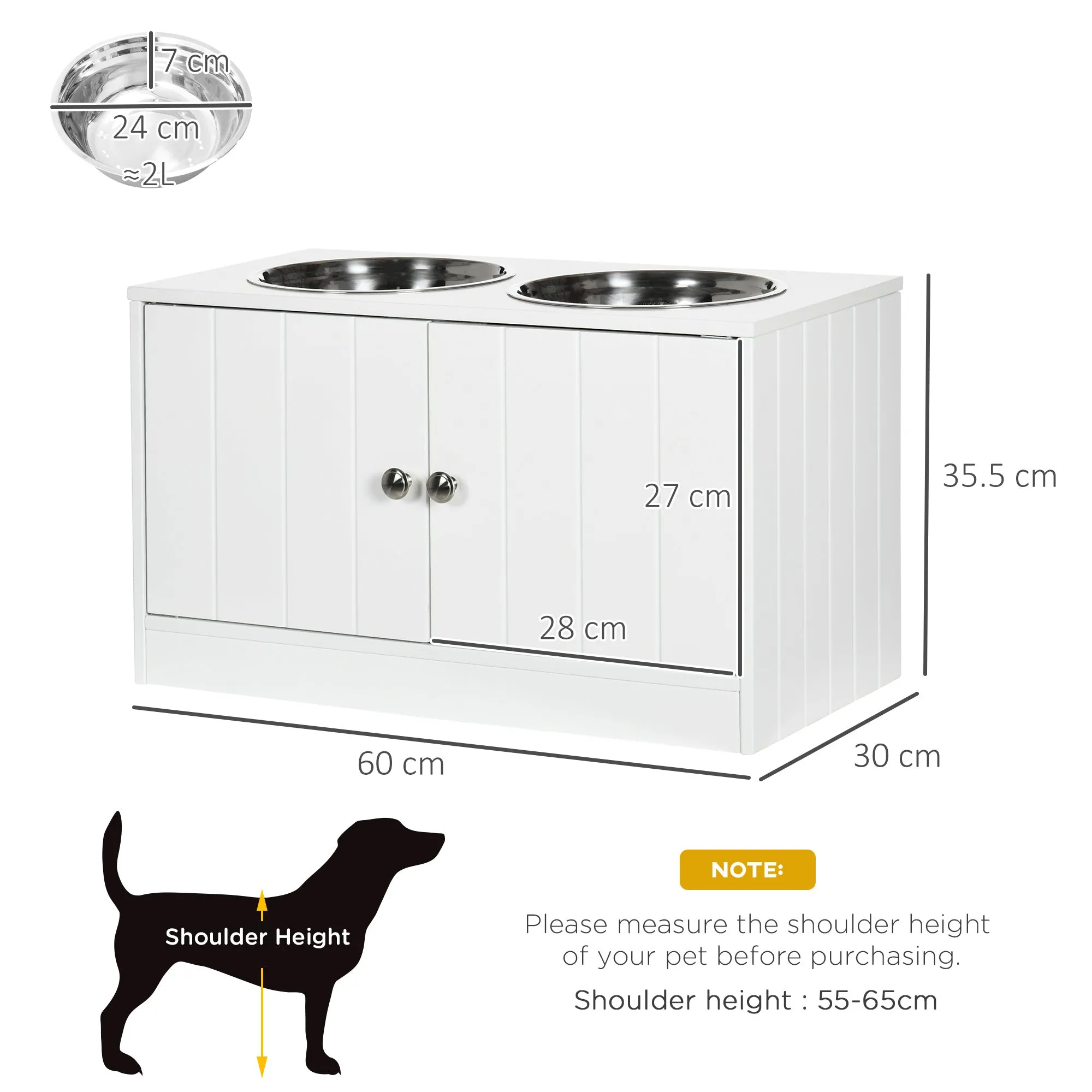 PawHut Raised Dog Bowls for Large Dogs Feeding Station w/ Stand, Storage - White