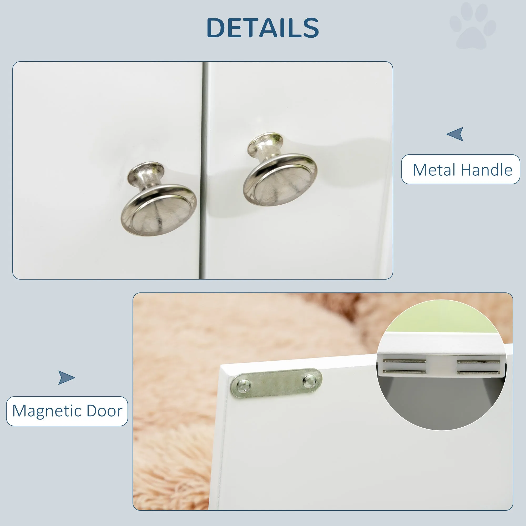 PawHut Raised Dog Bowls for Large Dogs Feeding Station w/ Stand, Storage - White