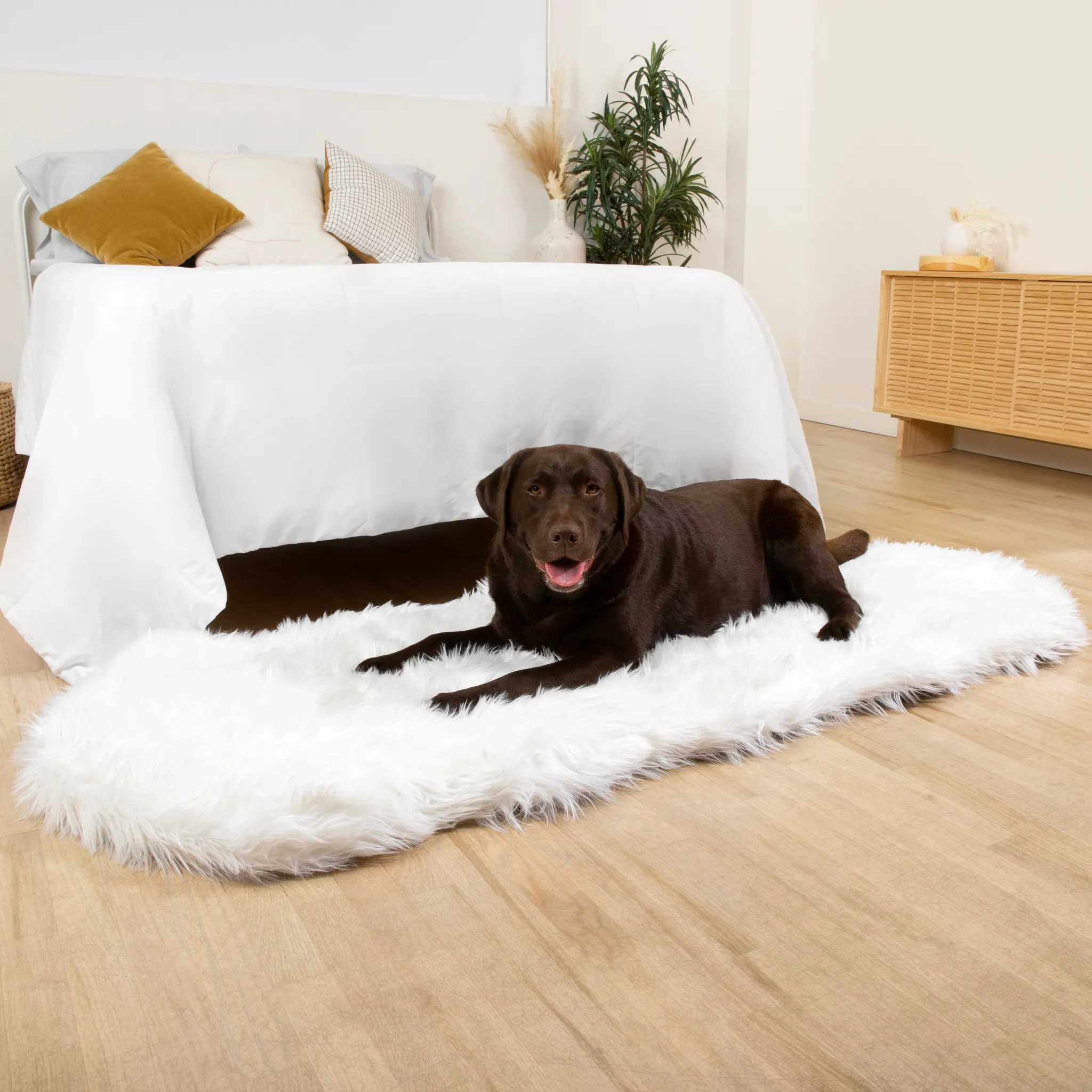 PupRug™ Orthopedic Runner Bed   Matching Waterproof Blanket Bundle - Polar White