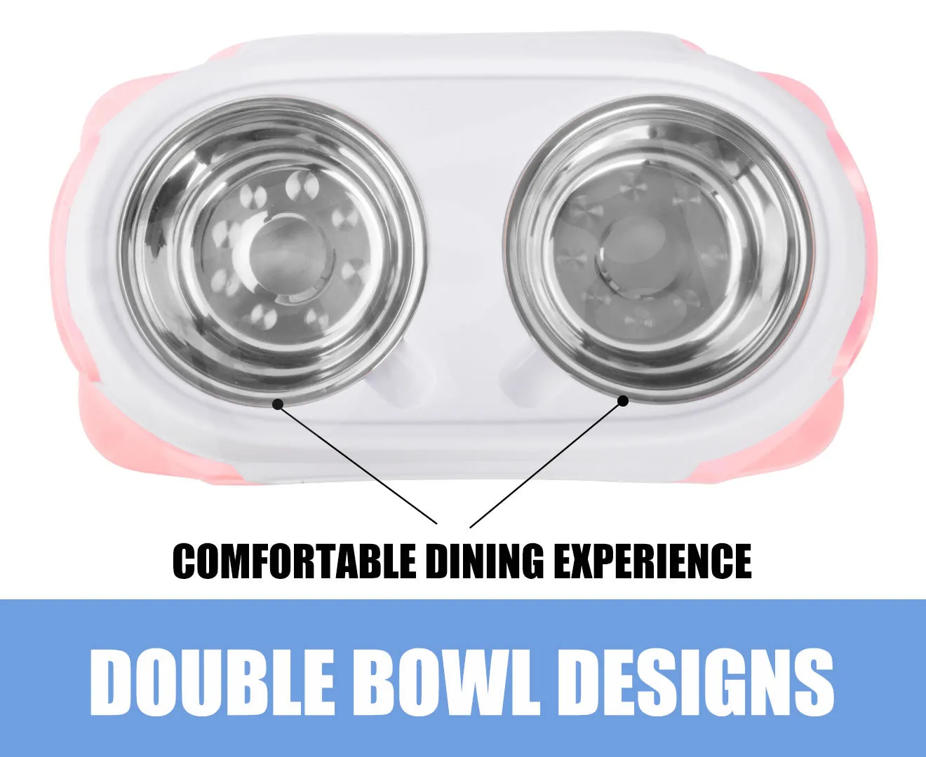 truepal Pink Dual Elevated Raised Pet Dog Puppy Feeder Bowl Stainless Steel Food Water Stand
