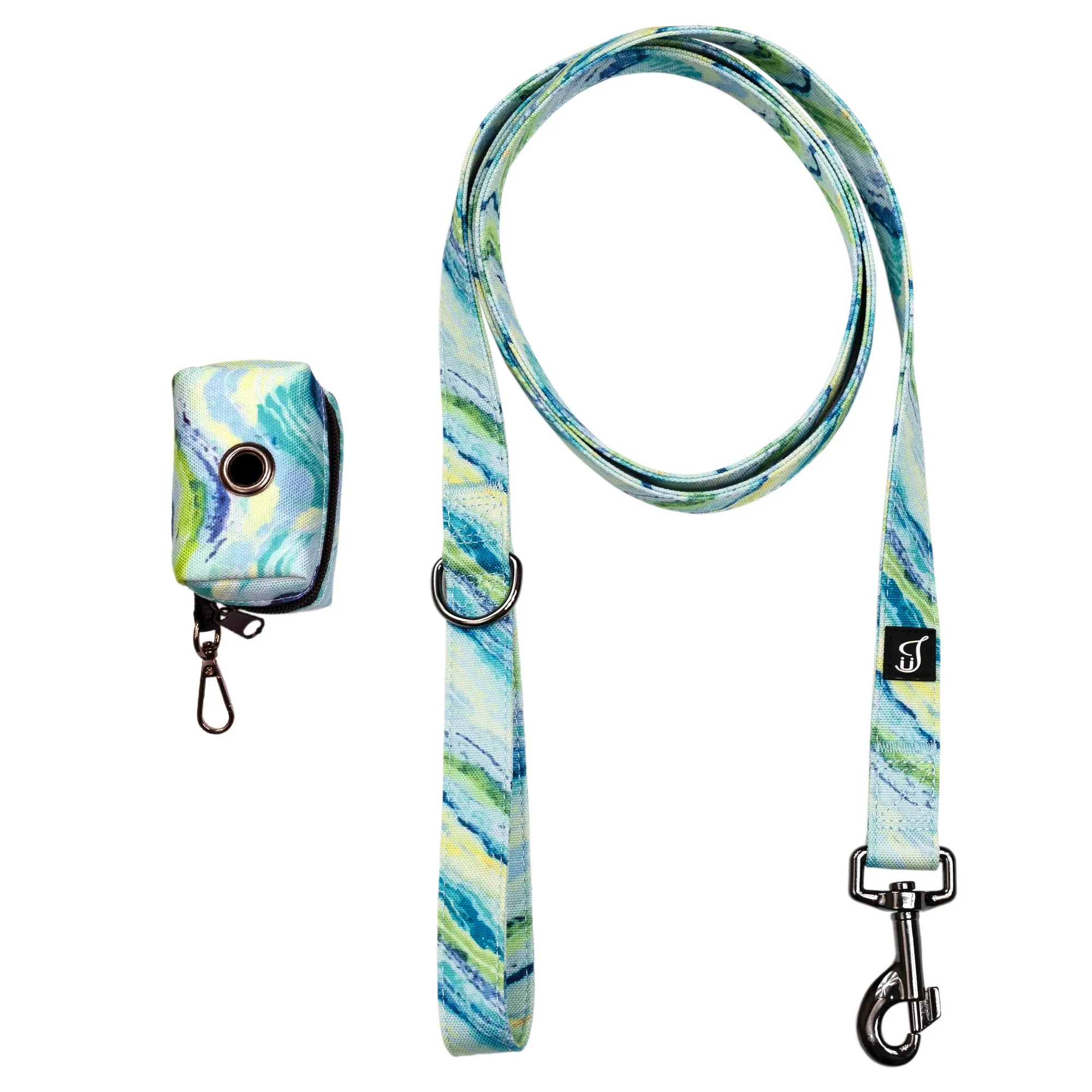 Wave Dog Leash and Poop Bag Holder Set